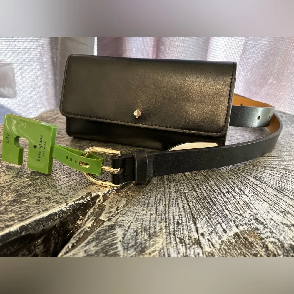 🔥NEW🔥 Kate Spade New York Black Leather Gold Logo Belt Bag Size L/XL NWT - Picture 11 of 12